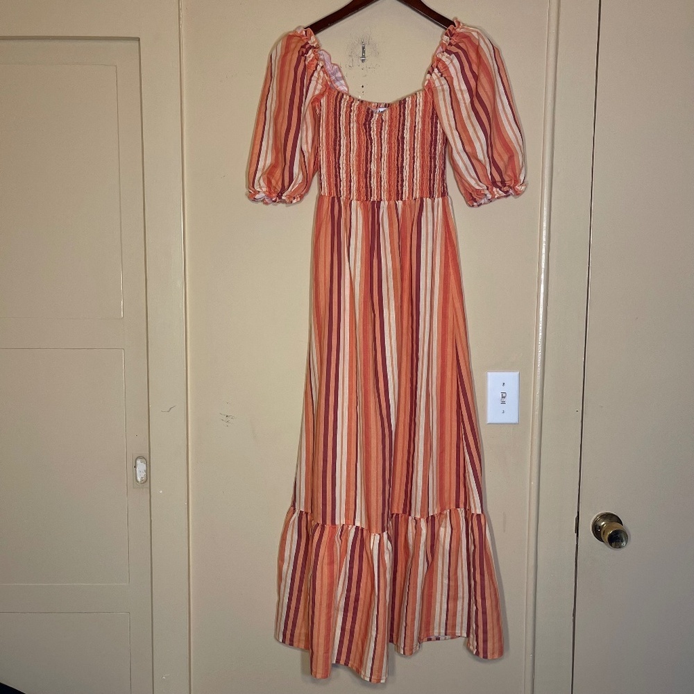 Charlie Holiday Striped Orange and Cream Dress - Picture 1 of 8